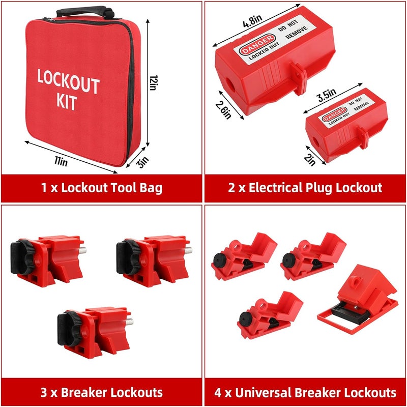 Xeoca Lockout Tagout Kit Electrical Loto 33Pcs - Safety Padlocks Clamp-On Circuit Breaker Lockout, Group Lockout Hasps, Lockout Tag, Universal Multi- Pole Breaker and Red Carrying Bag - Image 5